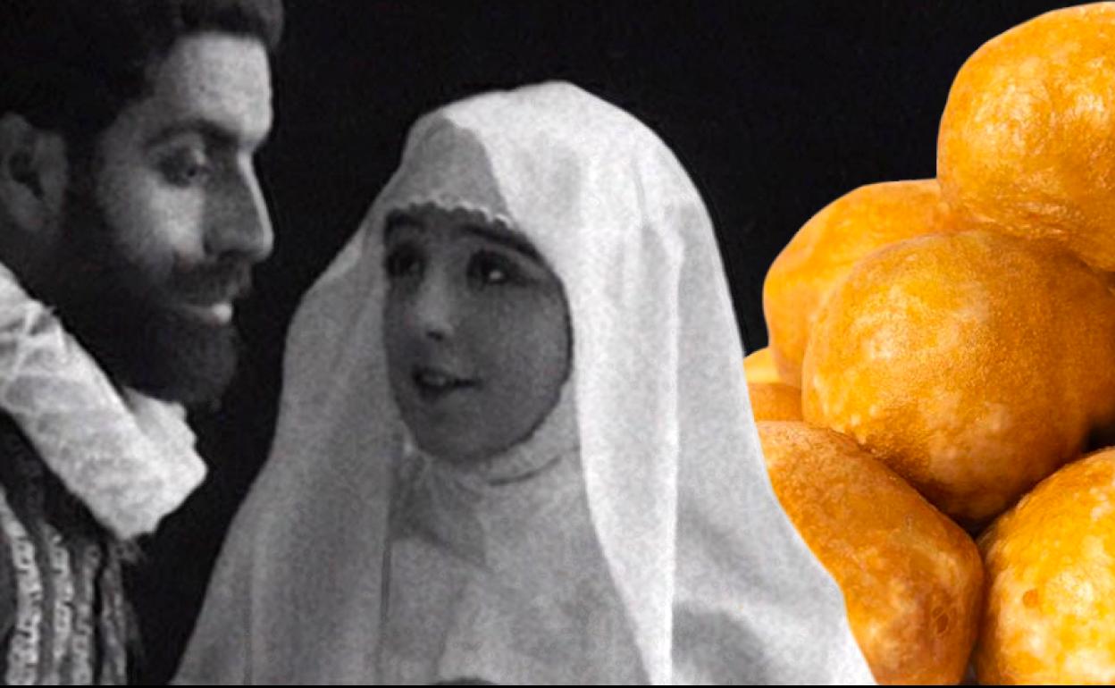 Imagen de la película 'Don Juan Tenorio' (1922) y buñuelos de viento.