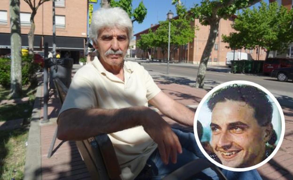 El padre de Óscar Gómez, después de 15 años de la muerte violenta de su hijo. En el círculo, Óscar Gómez.