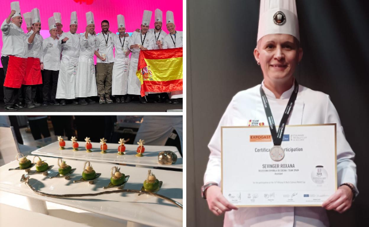La cocinera palentina Roxana Sevinger. A la izquierda, la selección española de cocina y uno de los platos que prepararon. 