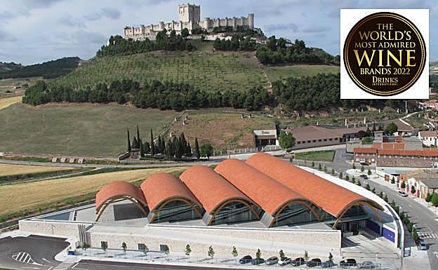 La bodega de Protos, con el Castillo de Peñafiel al fondo.