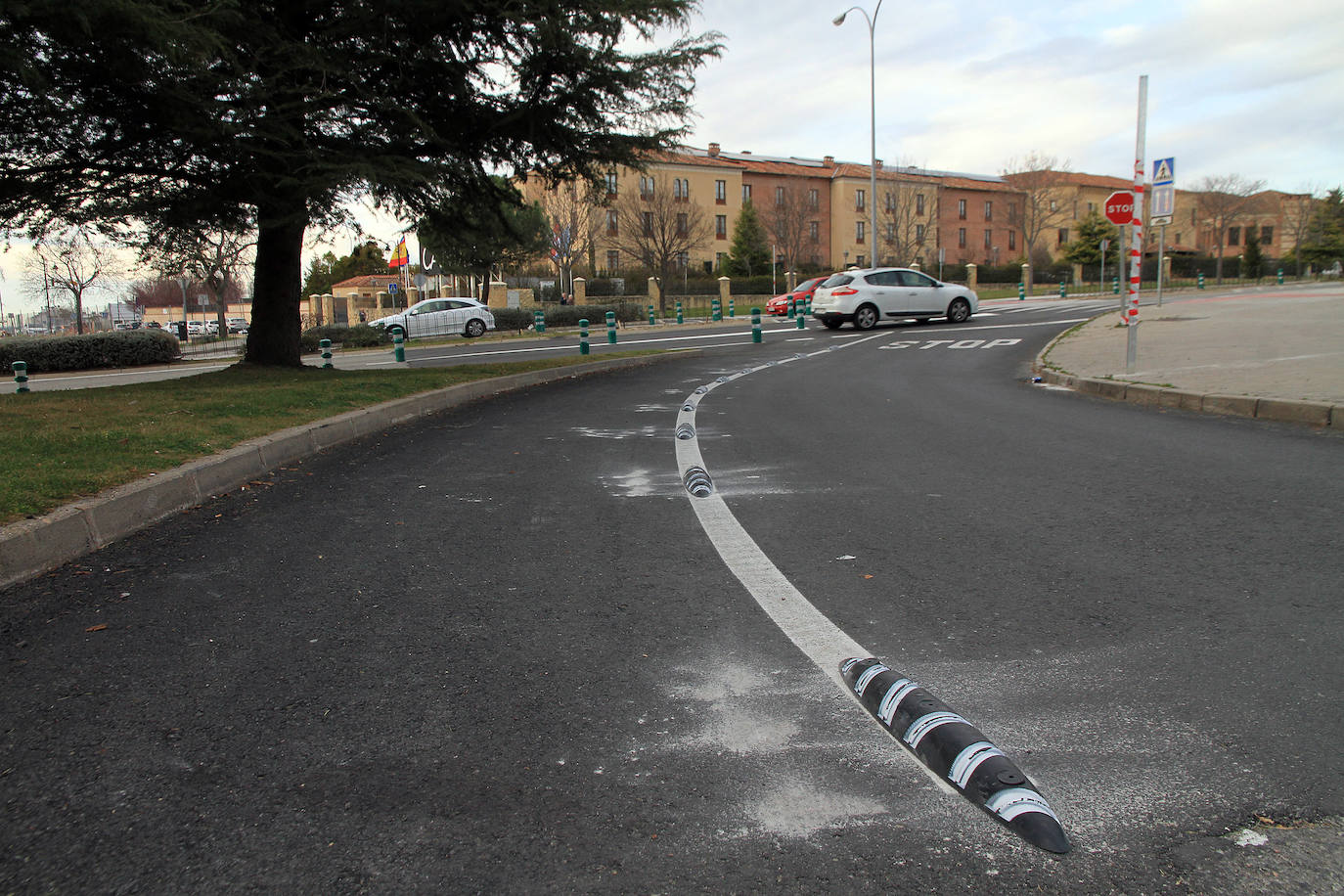 'Cucarachas' instaladas en el carril bici en el cruce entre Calderón de la Barca y Gerardo Diego.