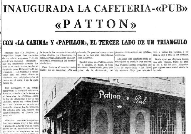 Anuncio de la inauguración, el 14 de enero de 1977, del Pub Patton.