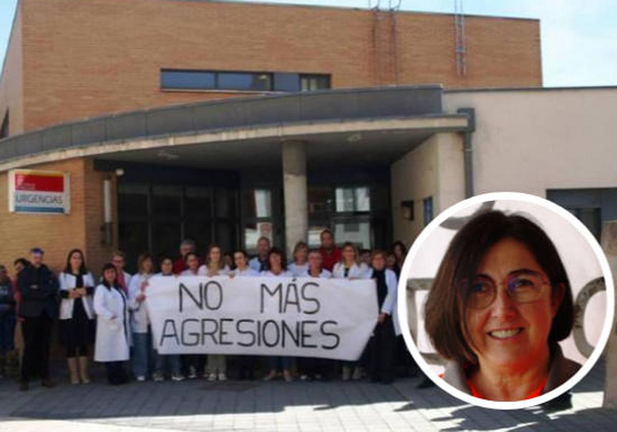 Concentración el pasado miércoles ante la agresión. En el círculo, la coordinadora del centro de salud de Íscar, María Jesús de Hoyos.