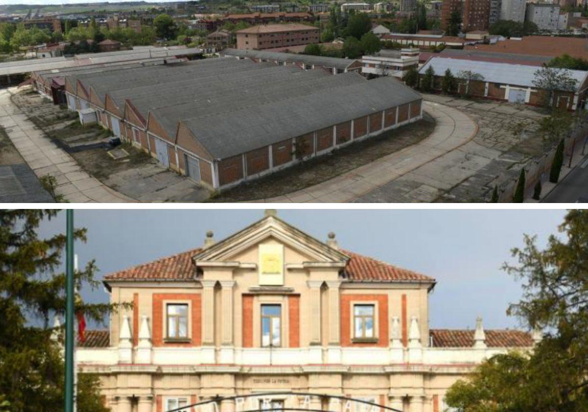 Arriba, el cuartel de La Rubia (el Paseo de Zorrilla y la carretera de Rueda), debajo, el cuartel de San Isidro, en la Avenida de Soria.