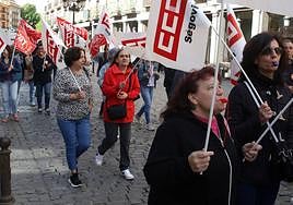 Trabajadoras de la limpieza durante la manifestación de la pasada semana.