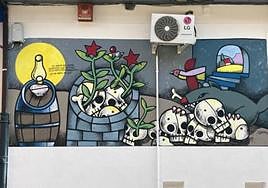 Mural que Manuel Sierra pintó el pasado sábado en Medina.