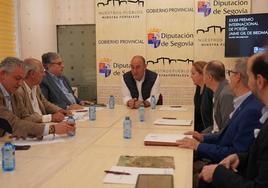 El presidente de la Diputación, Miguel Ángel de Vicente (al fondo), recibe al prejurado del premio.