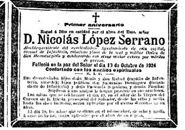 Esquela publicada en El Norte por el primer aniversario de la muerte del alcalde Nicolás López Serrano.