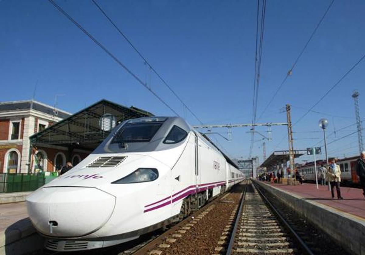 Un tren Alvia, estacionado en la Estación de Campo Grande de Valladolid.