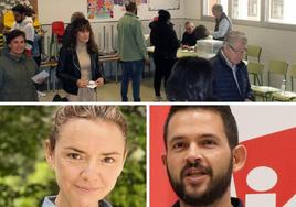 Arriba, votación en la jornada electoral del domingo en La Lastrilla, y abajo, María del Mar Solís y Víctor Borreguero, candidatos de Vox e IU, respectivamente.