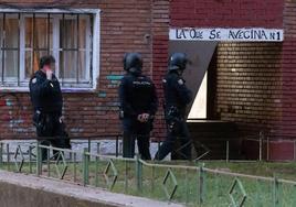 Agentes de la Policía Nacional durante los registros en el barrio de Pajarillos.
