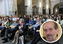 Asistentes a una conferencia de las Jornadas de la Asociación Española de Neuropsiquiatría en Segovia; y en el círculo, el psiquiatra José María Redero.