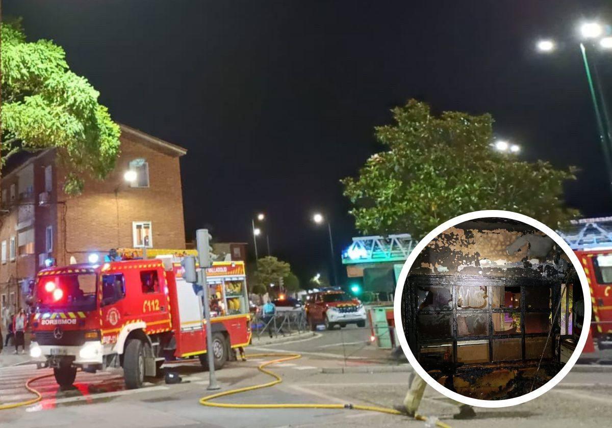 Los Bomberos, en el lugar de los hechos. En el círculo, una estancia de la vivienda calcinada.