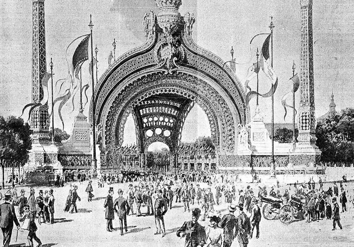 Puerta monumental de la Plaza de la Concordia en la Exposición Universal de París de 1900.