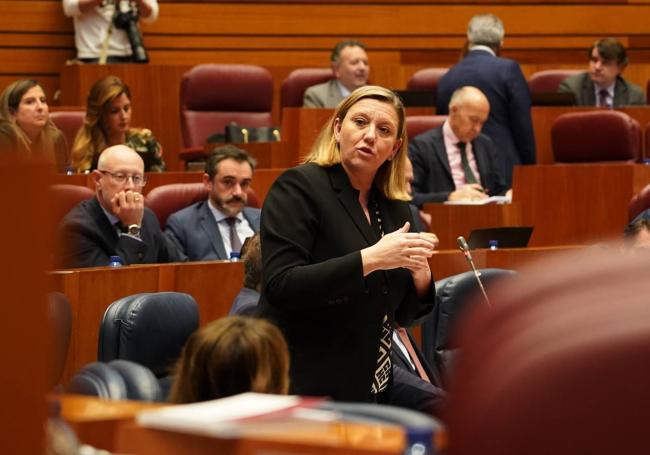 Procuradores de Vox escuchan una intervención de la consejera Isabel Alonso en las Cortes de Castilla y León.