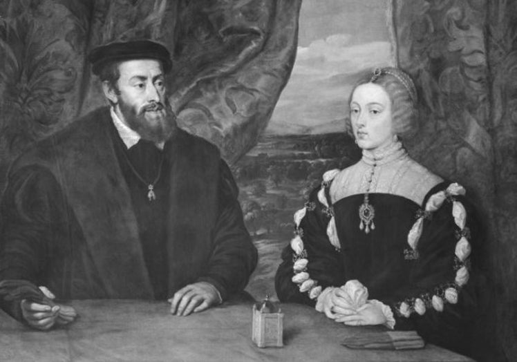 Imagen principal - Arriba, Carlos V e Isabel de Portugal. Abajo, Mercurino Gattinara, presidente de las Cortes de 1523, y primera hoja de las peticiones del Reino en las mismas.