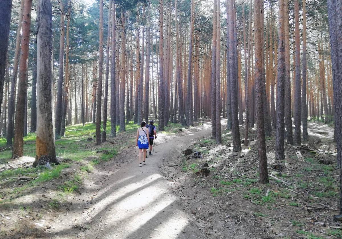 Dos senderistas, en la sierra de Guadarrama.