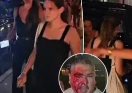 Victoria Beckham y su hija huyen del restaurante de la pelea; debajo, el hombre ensangrentado.