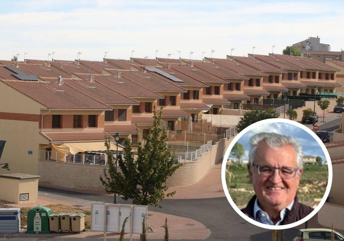 En grande, viviendas en Bernuy de Porreros. En pequeño, el alcalde del municipio, Adolfo Santamaría.