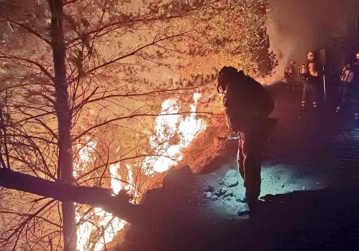 Labores de extinción del incendio que el pasado miércoles originó un rayo en San Bartolomé de Rueda.