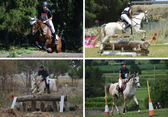 Arriba, Anastasia Lugan con 'Gypsi de Behel', Julia Carbonero con 'Tristán; y abajo, Gonzalo Gutiérrez con 'Espinete' y Alba García con 'Saeta'. Cuatro de los representantes vallisoletanos en el Campeonato de Europa de TREC.