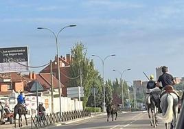 Varios caballistas intentan reconducir al toro en las calles de Medina.