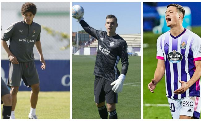 Aridane, Lunin y Miguel Rubio, en su etapa con el Real Valladolid.