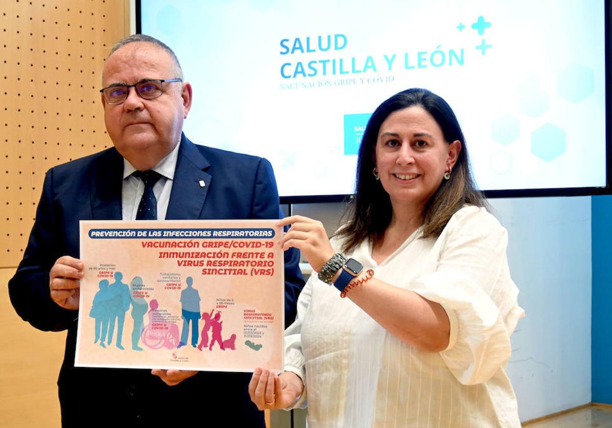 El consejero de Sanidad, Alejandro Vázquez, y la directora de Salud Pública, Sonia Tamames, presenta la campaña vacunal de gripe y covid.