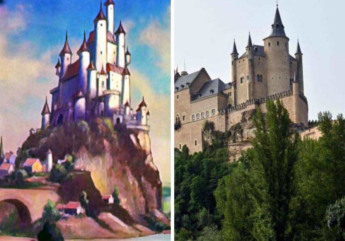 El castillo de Blancanieves de la película de Diney y el Alcázar de Segovia.