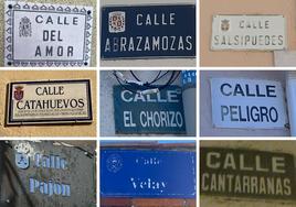 Carteles de algunos de los nombres de las calles más curiosas de los pueblos de Valladolid