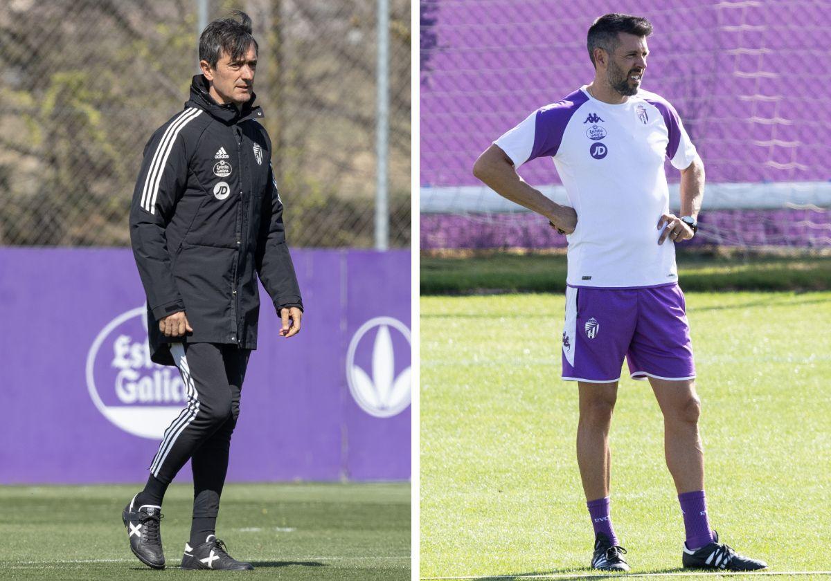 Pacheta (i) y Pezzolano (d) durante un entrenamiento en sus etapas como técnicos del Real Valladolid.