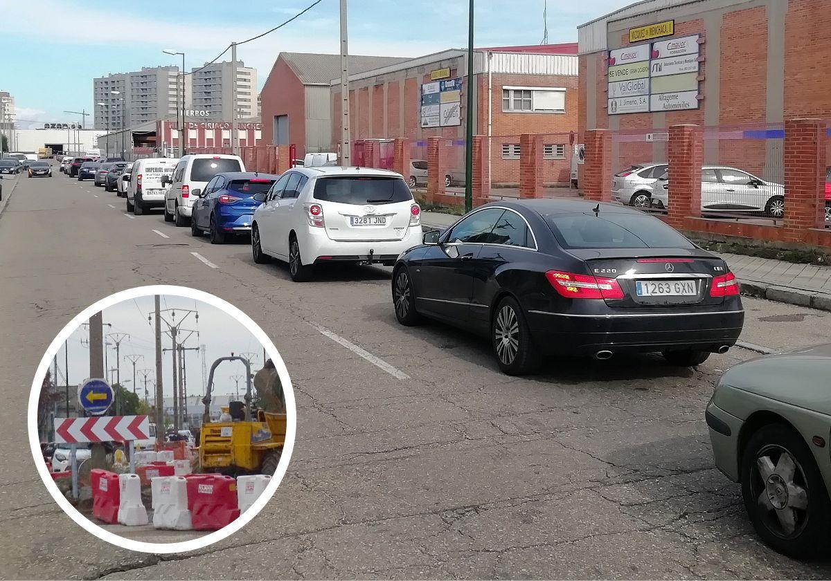 Atascos este martes al mediodía en la calle Vázquez de Menchaca y detalle del tramo cortado del cruce de la avenida de El Norte de Castilla con Forja.