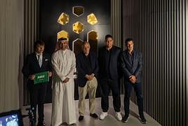 Marcelo Ordás, Javier Tebas, Ronaldo Nazario y Luis Figo en la presentación en Arabia Saudí.