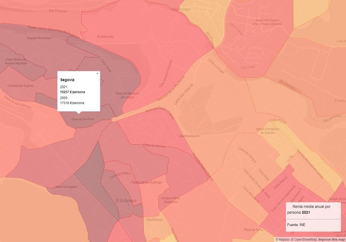 Captura de imagen del mapa interactivo sobre la renta media anual por persona.