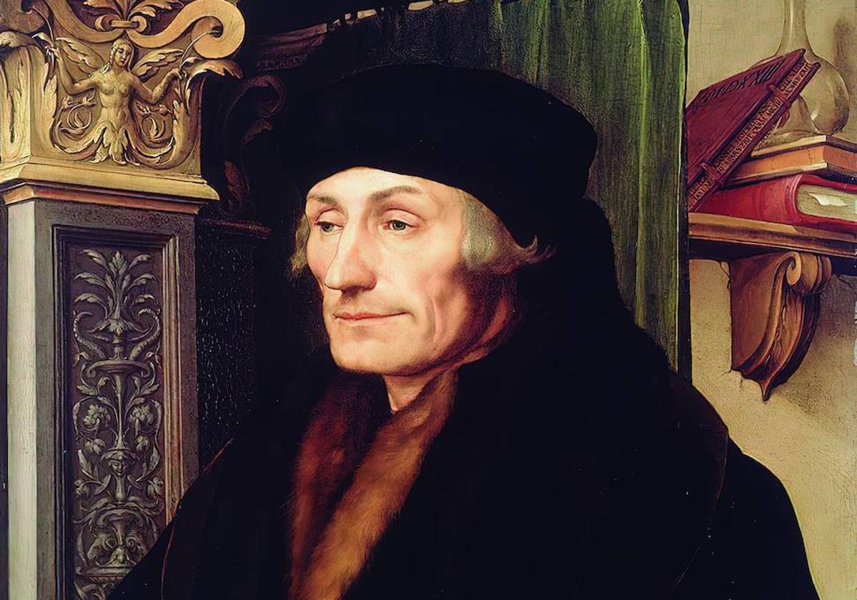 Erasmo de Róterdam, según el retrato de Hans Holbein el Joven (1523).