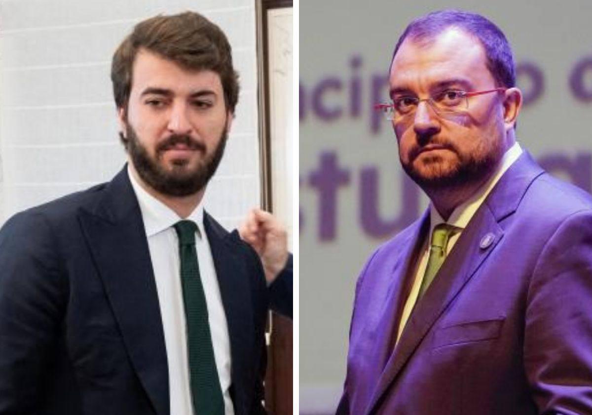 El vicepresidente de la Junta de Castilla y León, Juan García-Gallardo (izquierda), y el presidente de Asturias, Adrián Barbón.