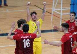 Los jugadores del VCV celebran un tanto en su partido ante Almendralejo.