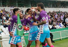 Los jugadores del Real Valladolid celebran el gol de Anuar.