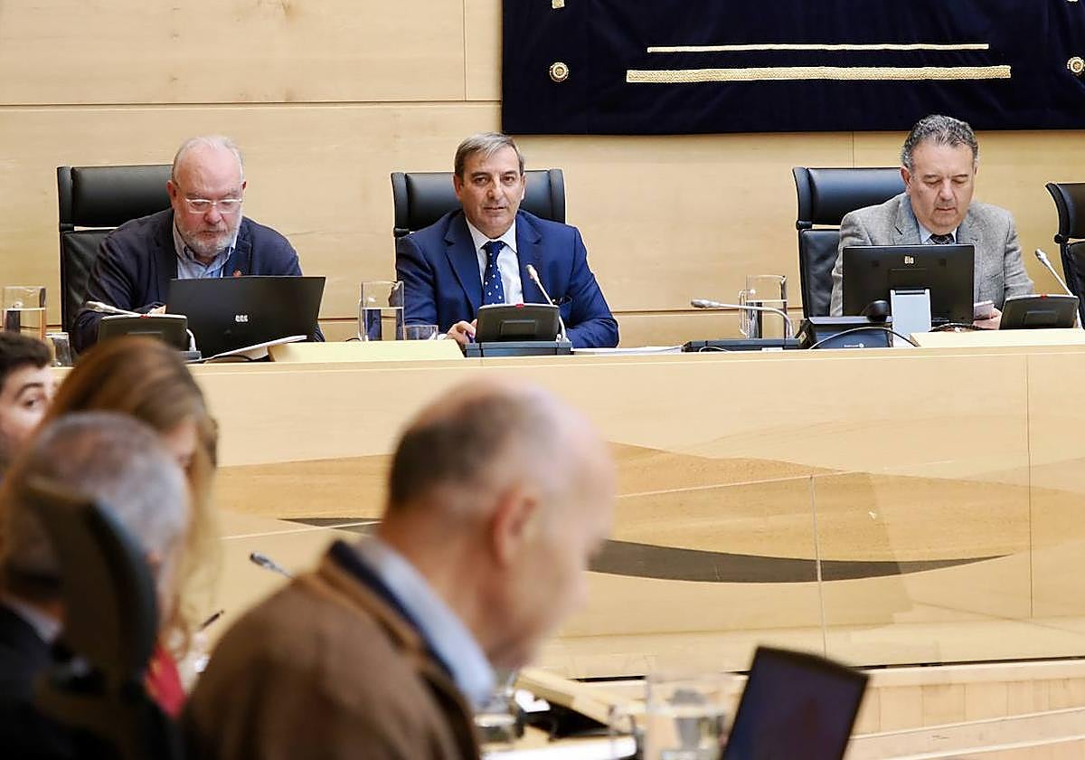 Sanz Merino, en el centro, durante su comparecencia en las Cortes.