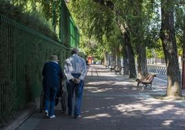 Jubilados pasean por una calle de Valladolid.