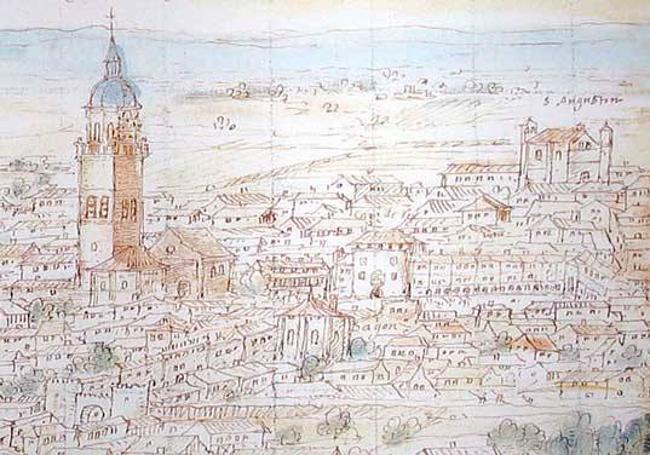 Vista de Medina del Campo desde el Suroeste. Dibujo de Anton van den Wyngaerde (fragmento), 1565.