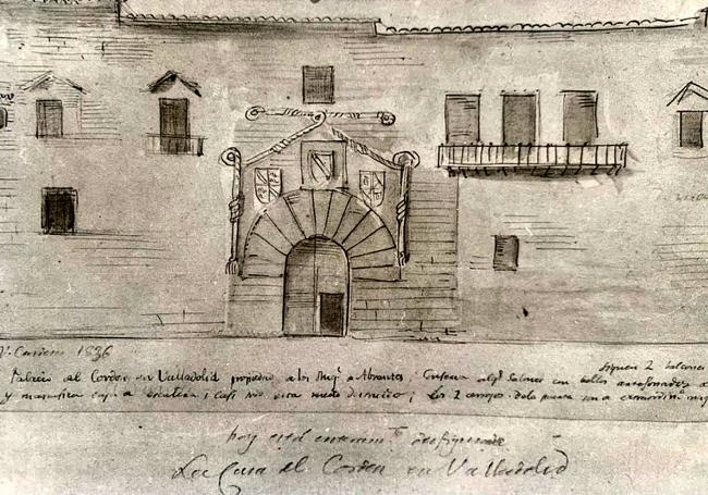 Casa del Cordón, donde estuvo hasta 1898 el Hospital de Dementes (en la actual calle Alonso Pesquera). Dibujo de Valentín Carderera (1836)