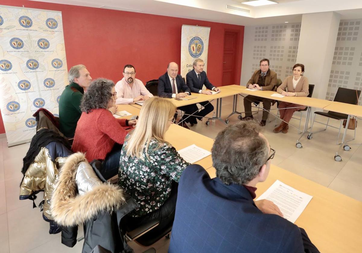 Reunión del pasado mes de febrero de represetantes de la organización colegial, la Cesm y sociedades científicas.