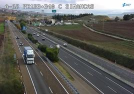 Estado del tráfico en la A-62, entre Arroyo y Simancas, a las 8:50 horas de este miércoles.