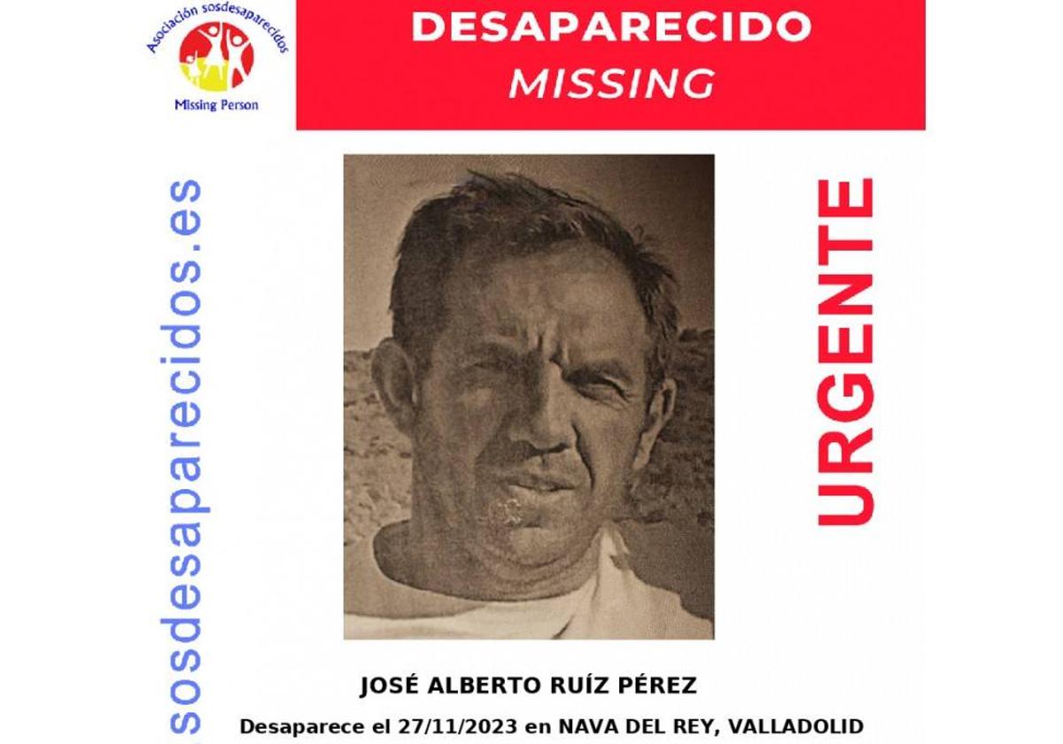 Cartel del desaparecido en Nava del Rey difundido por SOS Desaparecidos.