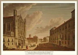 Ilustración de la iglesia de San Pablo y del Palacio Real a principios del siglo XIX.