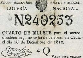 Cuarto de billete del sorteo de Navidad de 1812.