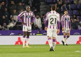 Jugadores cabizbajos sobre el césped de Zorrilla.