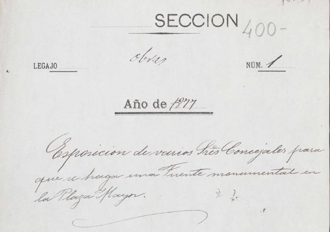 expediente de 1877 donde se solicita la construcción de la fuente.