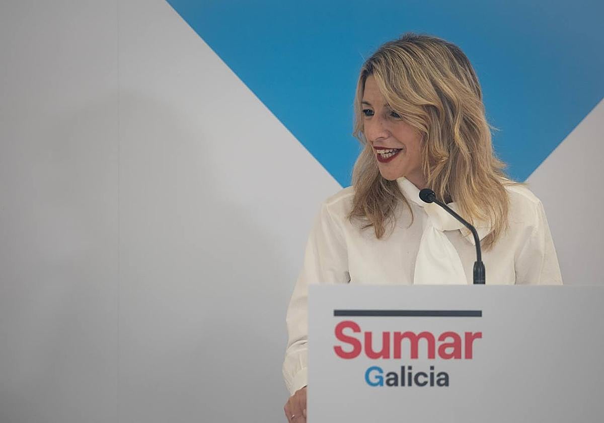 Yolanda Díaz interviene en un acto de Sumar celebrado en Galicia.